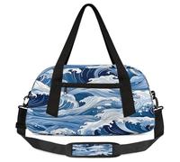 Borsa da viaggio per bambini con onde oceaniche giapponesi, piccola borsa sportiva leggera da viaggio per ragazzi e ragazze, borsa da viaggio per il weekend, borsa da palestra per scuola, sport e