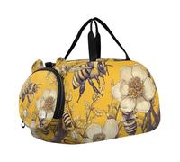 Borsa da viaggio per bambini in legno giallo con api gentili primaverili con scomparto per scarpe leggera per bambini per ragazzi e ragazze