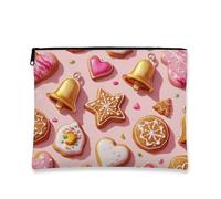 Borsa da viaggio per biscotti festivi, borsa da viaggio per cosmetici con pan di zenzero pesca per donne, piccola borsa portatile in tela con cerniera, borsa da toilette per la cura della pelle delle