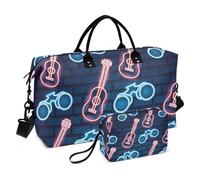 Borsa da viaggio per chitarra, colore rosso fluorescente, borsa da viaggio, borsa da palestra con borsa da toilette per trekking, set da 2 pezzi, Chitarra rossa fluorescente, 1 size