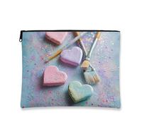 Borsa da viaggio per cosmetici a forma di cuore pastello con design artistico glitterato, piccola custodia in tela con cerniera per organizzare il trucco, kit portatile per la cura della pelle per