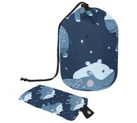Borsa da viaggio per cosmetici a secchiello, graziosa borsa per il trucco da donna, custodia pieghevole portatile con ippopotamo blu, multifunzionale, organizer rotondo, Simpatico ippopotamo blu,