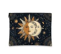 Borsa da viaggio per cosmetici, borsa da viaggio con sole, luna celestiale, in tela, con cerniera, per donne, piccola borsa portatile per trucchi, regalo per festival e articoli da toeletta per la