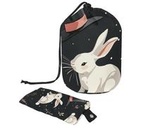 Borsa da viaggio per cosmetici, borsa per il trucco, graziosa decorazione magica e coniglietto da donna, custodia pieghevole portatile, multifunzionale, organizer rotondo, Simpatico topper magico e