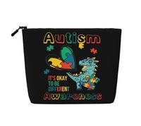 Borsa da viaggio per cosmetici con dinosauri per la consapevolezza dell'autismo per donne - Piccola e graziosa borsa per il trucco resistente all'acqua per ragazze e bambini - Borsa pieghevole per cos