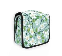 Borsa da viaggio per cosmetici con fiore di pera primaverile verde con gancio per appendere borsa da viaggio