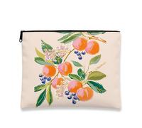 Borsa da viaggio per cosmetici con motivo a frutta, borsa da viaggio per cosmetici botanici arancione e blu, piccola custodia portatile in tela con cerniera, organizer per articoli da toeletta regalo
