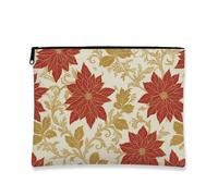 Borsa da viaggio per cosmetici con motivo floreale vintage, con stella di Natale rossa, piccola borsa portatile in tela con cerniera, borsa da toilette per la cura della pelle delle vacanze, Rosso