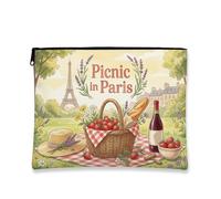 Borsa da viaggio per cosmetici da picnic a Parigi, borsa da viaggio artistica vintage per donne, organizer portatile in tela con cerniera, borsa da toilette primaverile all'aperto, Verde, 7x9 Inch