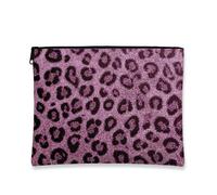 Borsa da viaggio per cosmetici leopardata, con stampa di animali glitterati, con cerniera, organizer portatile per trucchi e articoli da toeletta per regali di festa, Viola, 7x9 Inch, Leopardo