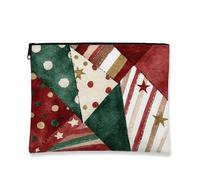 Borsa da viaggio per cosmetici natalizia patchwork, vintage, per cosmetici, da donna, portatile, in tela, con cerniera, borsa da toeletta per le vacanze, Rosso, 7x9 Inch, Borsa
