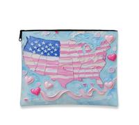 Borsa da viaggio per cosmetici patriottici, organizer per trucchi artistici americani, piccola borsa portatile in tela con cerniera per donne, regalo per festival estivi, Rosa, 7x9 Inch, Mappa