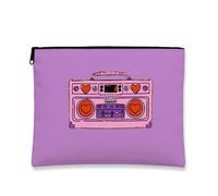 Borsa da viaggio per cosmetici retrò Boom Box, motivo a cuore viola, borsa da viaggio per donne, organizer portatile con cerniera, borsa da toilette regalo per festival, Viola, 7x9 Inch
