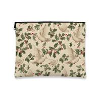 Borsa da viaggio per cosmetici vintage floreale, con colomba beige e agrifoglio, da donna, organizer portatile con cerniera, borsa da toilette per le vacanze, Beige, 7x9 Inch