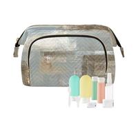 Borsa da viaggio per cultura, trousse cosmetica, grigio e beige, astratto, per donne, uomini, ragazze, pittura artistica, acquerello, impermeabile, organizer per cosmetici, borsa per utensili da