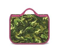 Borsa da viaggio per donna con motivo mimetico verde e oro, organizer per trucco da appendere con gancio per shampoo