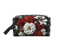 Borsa da viaggio per donna e uomo - Borse da toilette impermeabili per cosmetici, accessori, organizer, motivo: rose rosse a quadri