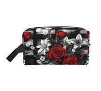 Borsa da viaggio per donna e uomo - Borse da toilette impermeabili per cosmetici, accessori, organizer, rose rosse e margherite
