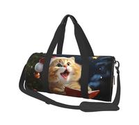 Borsa da viaggio per donne e uomini, con scritta "Cute Cat" e canti natalizi, borsa da palestra grande, borsa da viaggio con tracolla, nera, taglia unica, Nero , Taglia unica