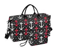 Borsa da viaggio per il fine settimana, borsa da palestra con tracolla regolabile per escursionismo, set da 2 pezzi, Pois nero bianco rosso Oceano