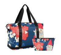Borsa da viaggio per il fine settimana con gnomi e piante e fiori alla moda con cinghia regolabile per allenamento, set da 2 pezzi, Moda fiore pianta gnomi, 1 size