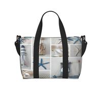 Borsa da viaggio per il fine settimana, con stampa di conchiglie, stelle marine, faro, borsa da viaggio per adulti, adatta per viaggi, campeggio, picnic