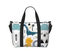 Borsa da viaggio per il fine settimana con stampa di dinosauri in stile cartone animato, borsa da viaggio per adulti, adatta per viaggi, campeggio, picnic