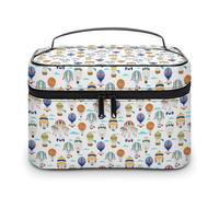 Borsa da viaggio per il trucco bianca con mongolfiere, per donne, organizer per cosmetici con scomparti per manici morbidi, grande capacità per uomo, borsa da toilette per la cura della pelle, custo