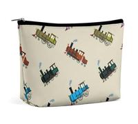 Borsa da viaggio per il trucco, borsa cosmetica impermeabile di grande capacità, astuccio per il trucco portatile con cerniera, organizer per accessori da toilette, treni a vapore retrò in stile carto