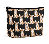 Borsa da viaggio per il trucco, borsa cosmetica portatile impermeabile con simpatico cane divertente cucciolo Welsh Corgi, custodia per il trucco in pelle PU di grande capacità, borsa tote da donna da