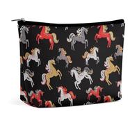 Borsa da viaggio per il trucco, borsa cosmetica portatile impermeabile con unicorni magici, cavalli vintage, nera, in pelle PU, grande capacità, borsa da toilette con cerniera per donna