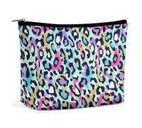 Borsa da viaggio per il trucco, borsa cosmetica portatile impermeabile in pelle di animale con stampa leopardata e ghepardo colorata floreale, borsa per il trucco di grande capacità in pelle PU, borsa