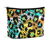 Borsa da viaggio per il trucco, borsa cosmetica portatile turchese verde giallo ghepardo leopardo stampa, custodia per il trucco in pelle PU di grande capacità, borsa da toilette impermeabile per donn