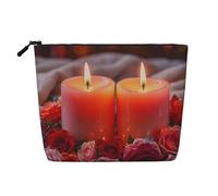 Borsa da viaggio per il trucco Candle Flowers per San Valentino, grande capacità, per donna, impermeabile, monostrato, in imitazione canapa, con cerniera, portatile
