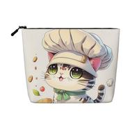 Borsa da viaggio per il trucco Cat Chef di grande capacità per donna, borsa cosmetica portatile con cerniera, impermeabile, monostrato, in imitazione canapa, custodia per cosmetici