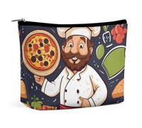 Borsa da viaggio per il trucco Chef Pizza in pelle PU, tascabile, per cosmetici, per donna, organizer portatile con chiusura a borsa