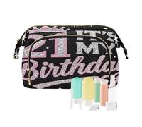 Borsa da viaggio per il trucco con corona rosa per il 21° compleanno per lei Essentials Portamonete da donna per accessori da viaggio