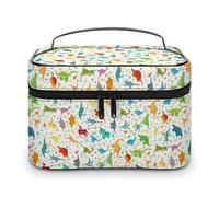 Borsa da viaggio per il trucco con dinosauro colorato, per donne, organizer per cosmetici con scomparti per manici morbidi, grande capacità per uomo, borsa da toilette per la cura della pelle, custo