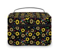 Borsa da viaggio per il trucco con girasole per la consapevolezza dell'autismo, per donne, organizer per cosmetici con scomparti con manico morbido, grande capacità per uomo, borsa da toilette per l