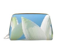 Borsa da viaggio per il trucco con stampa di fiori di loto bianco,da donna di grande capacità