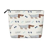 Borsa da viaggio per il trucco da donna a forma di bassotto, grande e capiente, impermeabile, monostrato, in imitazione canapa, con cerniera, organizer per cosmetici.