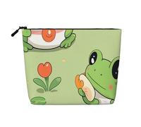 Borsa da viaggio per il trucco da donna a forma di rana, grande capacità, impermeabile, monostrato, in imitazione canapa, con cerniera, organizer per cosmetici.