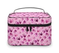 Borsa da viaggio per il trucco da donna con impronte di mani per la consapevolezza del cancro al seno, organizer per cosmetici con scomparti con manici morbidi, grande capacità per uomo, borsa da to