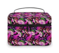 Borsa da viaggio per il trucco da donna, con motivo a fungo rosa, organizer per cosmetici con scomparti per manici morbidi, grande capacità per uomo, borsa da toilette per la cura della pelle, da ca