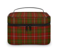 Borsa da viaggio per il trucco da donna, con motivo scozzese a quadri rosso-verde, organizer per cosmetici con scomparti per manici morbidi, grande capacità per uomo, borsa da toilette per la cura d