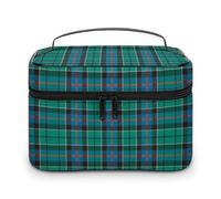 Borsa da viaggio per il trucco da donna, con motivo scozzese scozzese blu e verde, organizer per cosmetici con scomparti per manici morbidi, grande capacità per uomo, borsa da toilette per la cura d
