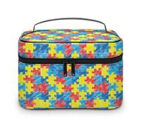 Borsa da viaggio per il trucco da donna, con puzzle retrò, per la consapevolezza dell'autismo, organizer per cosmetici con scomparti per manici morbidi, grande capacità per uomo, borsa da toilette p