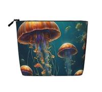 Borsa da viaggio per il trucco da donna Deep Sea Jellyfish, grande capacità, impermeabile, monostrato, in finta canapa, con cerniera, portatile