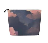 Borsa da viaggio per il trucco da donna di grande capacità, modello Nuvole grigie e rosse, impermeabile, monostrato, in imitazione canapa, con cerniera, portatile