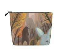 Borsa da viaggio per il trucco da donna di grande capacità, modello Rabbit And Bear, impermeabile, monostrato, in simil canapa, con cerniera, portatile.